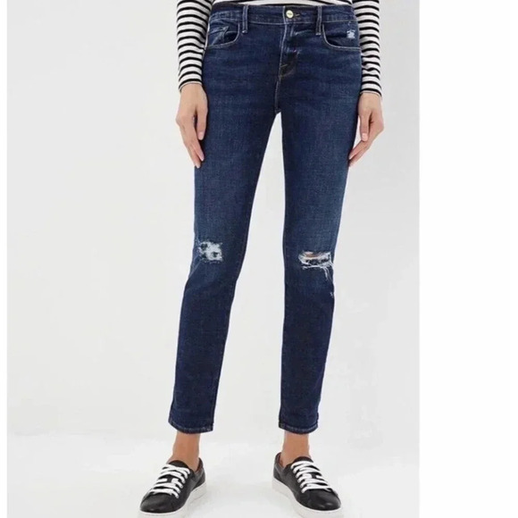 FRAME Le Garcon Size 31 Ankle Slim Boyfriend Jeans Mid Rise Distressed Crop - Picture 16 of 16